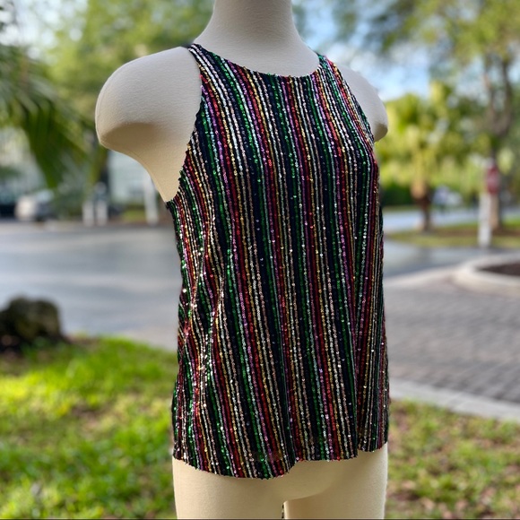 Sanctuary Black Cyber Sequins Tank Top Size S 4 6 Stretch Blouse Party Cute - Picture 9 of 16